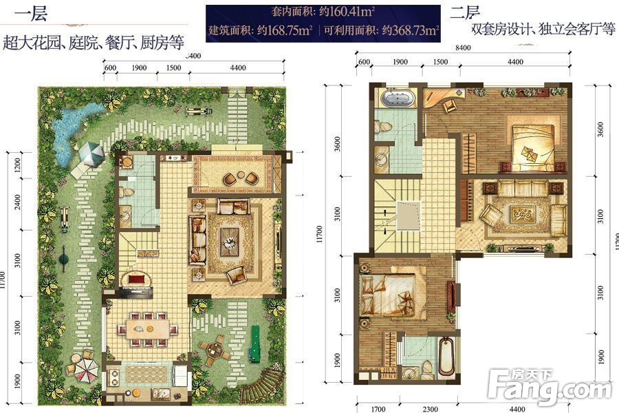 富力湾澜庭别墅a户型端户一,二层 3室4厅5卫1厨