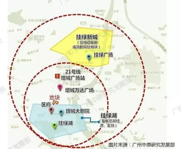 挂绿湖周边规划示意图 而二手项目价格在1.