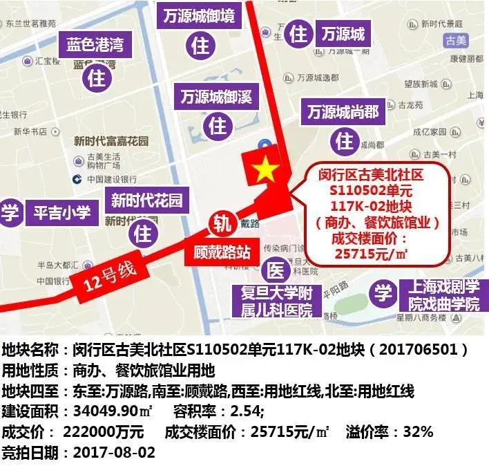106轮,上海城开一鼓作气22.2亿竞得上海闵行高比例自持商办地
