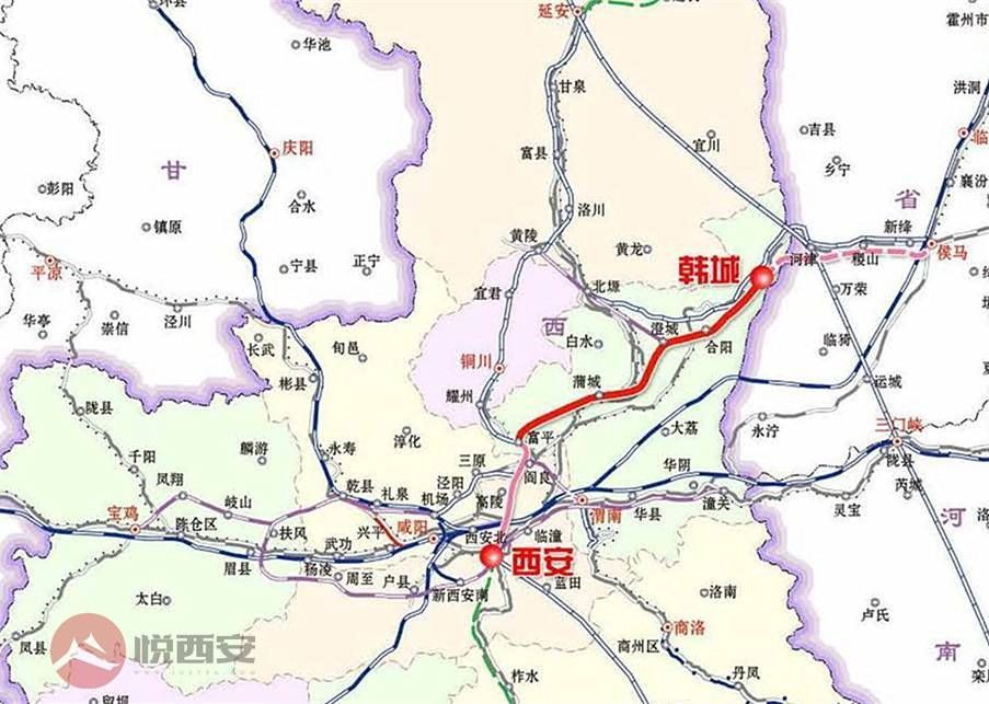 丨西韩城际铁路线路图丨