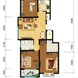 时代中通·豪园3号楼-a-户型3室2厅2卫1厨 建面112㎡