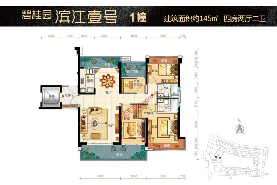 4室2厅1厨2卫 145.00(建面 江门-碧桂园滨江壹号 13000.