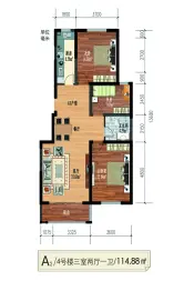 凯龙健康城3室2厅1厨1卫建面114.88㎡