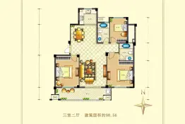 锦绣社区3室2厅1厨2卫建面98.56㎡