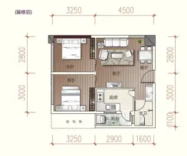 万锦·中央城2室2厅1厨1卫建面68.85㎡